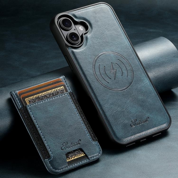 For iPhone 17 Suteni H17 Oil Eax Leather MagSafe Detachable Wallet Phone Case(Blue) by Suteni