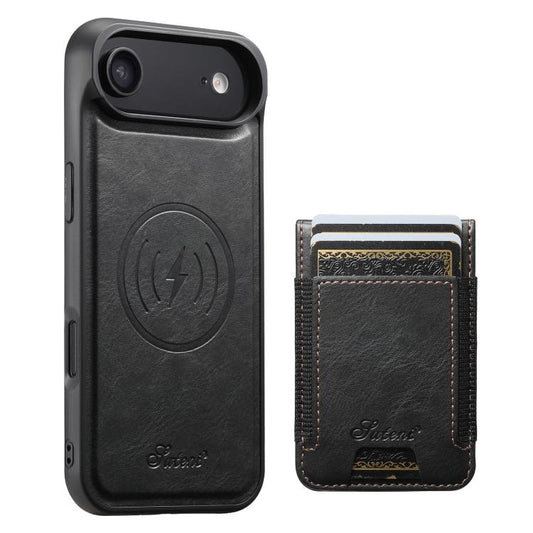 For iPhone Air Suteni H17 Oil Eax Leather MagSafe Detachable Wallet Phone Case(Black) by Suteni