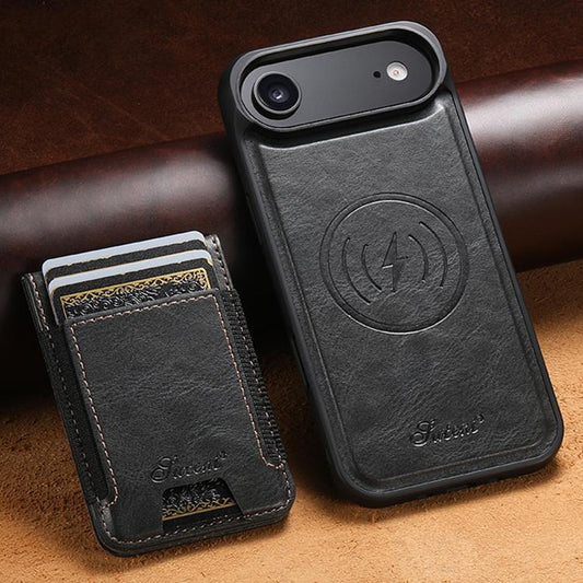 For iPhone Air Suteni H17 Oil Eax Leather MagSafe Detachable Wallet Phone Case(Black) by Suteni