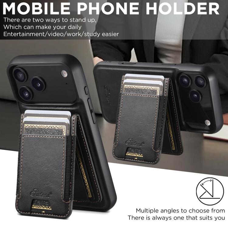 For iPhone Air Suteni H17 Oil Eax Leather MagSafe Detachable Wallet Phone Case(Black) by Suteni