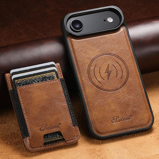 For iPhone Air Suteni H17 Oil Eax Leather MagSafe Detachable Wallet Phone Case(Brown) by Suteni