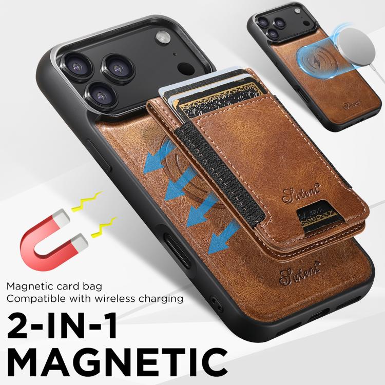 For iPhone Air Suteni H17 Oil Eax Leather MagSafe Detachable Wallet Phone Case(Brown) by Suteni
