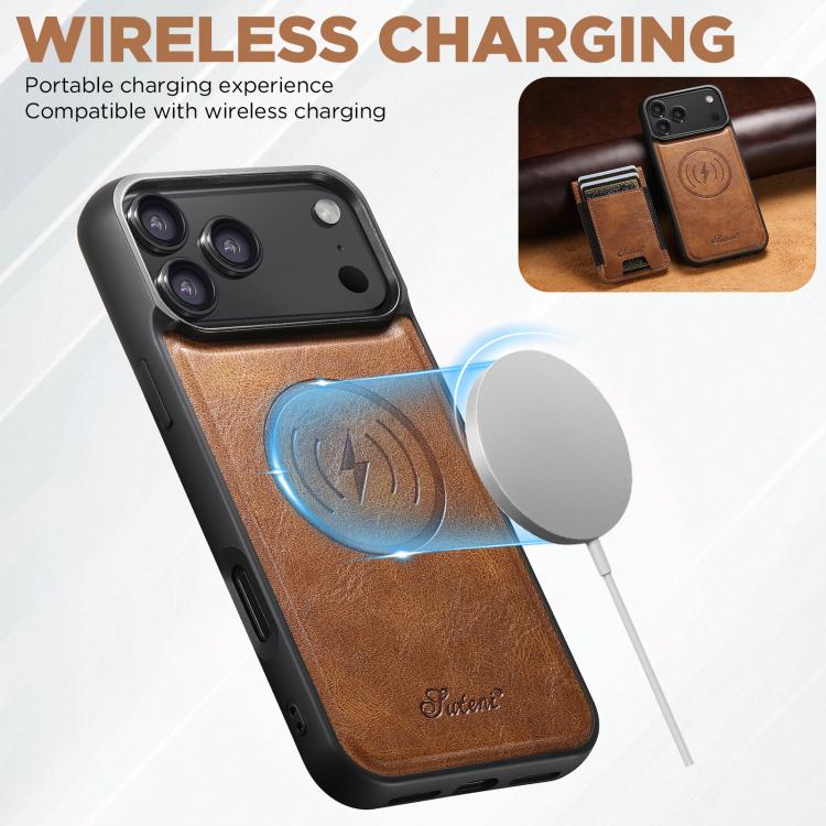 For iPhone Air Suteni H17 Oil Eax Leather MagSafe Detachable Wallet Phone Case(Brown) by Suteni