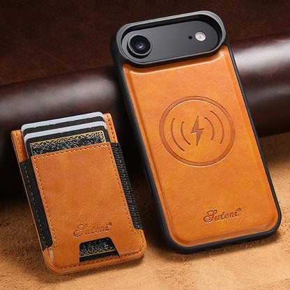 For iPhone Air Suteni H17 Oil Eax Leather MagSafe Detachable Wallet Phone Case(Khaki) by Suteni