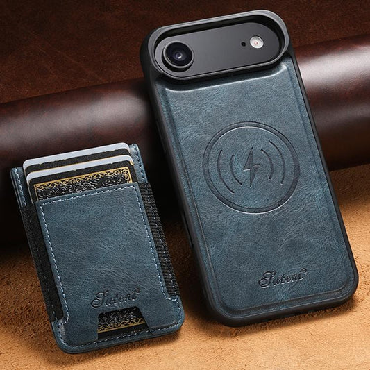 For iPhone Air Suteni H17 Oil Eax Leather MagSafe Detachable Wallet Phone Case(Blue) by Suteni