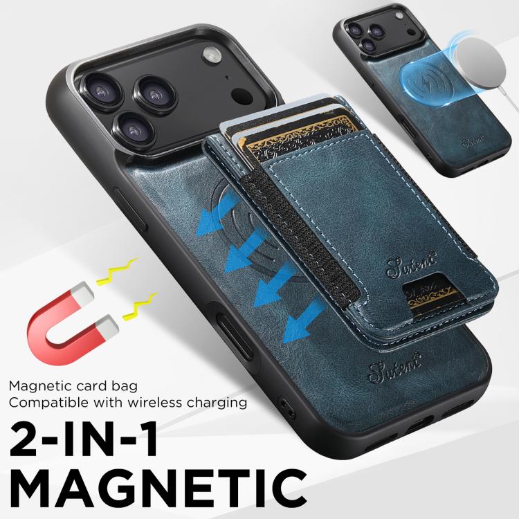 For iPhone Air Suteni H17 Oil Eax Leather MagSafe Detachable Wallet Phone Case(Blue) by Suteni