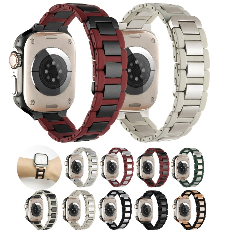 For Apple Watch Series 9 45mm Rubber Stainless Steel Magnetic Watch Band(Wine+Silver) by bashfashion