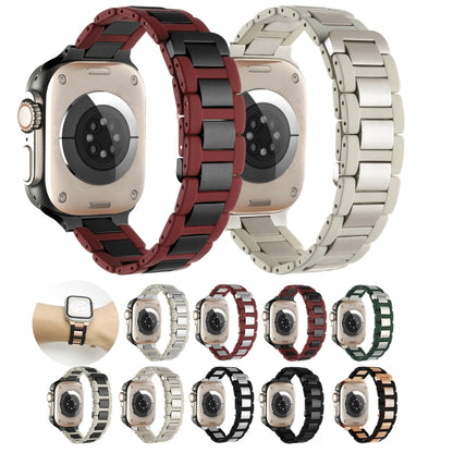 For Apple Watch Series 9 45mm Rubber Stainless Steel Magnetic Watch Band(Wine+Silver) by bashfashion