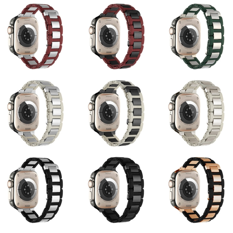 For Apple Watch Series 9 45mm Rubber Stainless Steel Magnetic Watch Band(Wine+Silver) by bashfashion