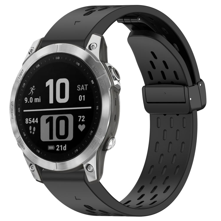 For Garmin Fenix 7 / Fenix 7 Pro 22mm Holes Magnetic Folding Buckle Silicone Watch Band(Black) by bashfashion