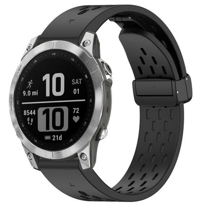 For Garmin Fenix 7 / Fenix 7 Pro 22mm Holes Magnetic Folding Buckle Silicone Watch Band(Black) by bashfashion