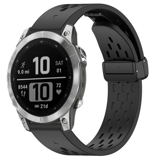 For Garmin Fenix 7 / Fenix 7 Pro 22mm Holes Magnetic Folding Buckle Silicone Watch Band(Black) by bashfashion