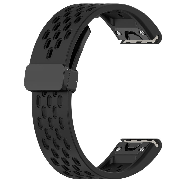For Garmin Fenix 7 / Fenix 7 Pro 22mm Holes Magnetic Folding Buckle Silicone Watch Band(Black) by bashfashion