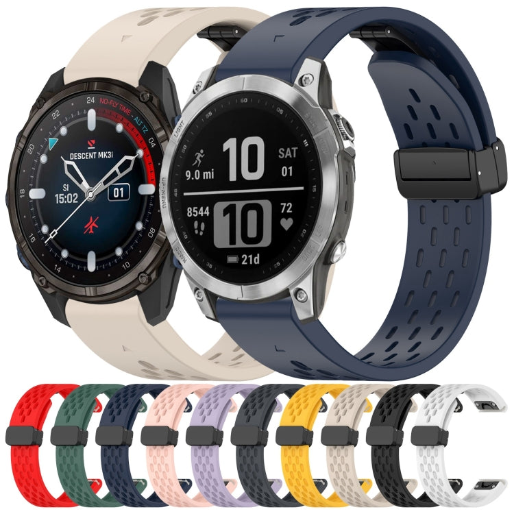 For Garmin Fenix 7 / Fenix 7 Pro 22mm Holes Magnetic Folding Buckle Silicone Watch Band(Black) by bashfashion