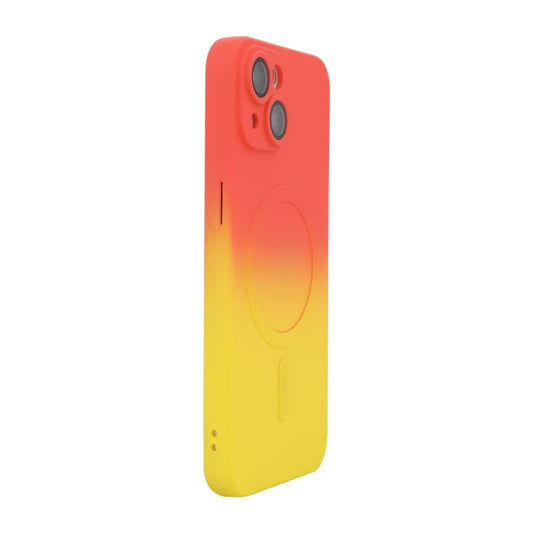 For iPhone 15 Plus ENKAY Hat-Prince MagSafe Rainbow Gradient Silicone Phone Case with Lens Film(Orange Yellow) by ENKAY