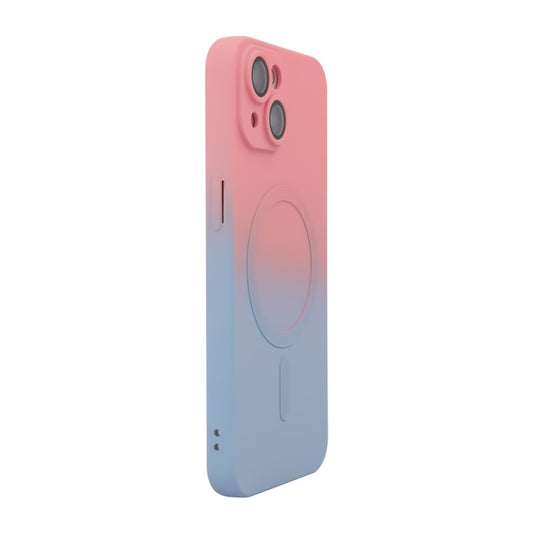 For iPhone 15 Plus ENKAY Hat-Prince MagSafe Rainbow Gradient Silicone Phone Case with Lens Film(Pink Blue) by ENKAY