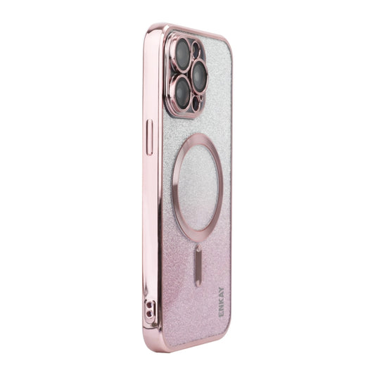 For iPhone 15 Pro ENKAY Hat-Prince Magnetic Glitter Plated Shockproof Phone Case with Lens Film(Pink) by ENKAY