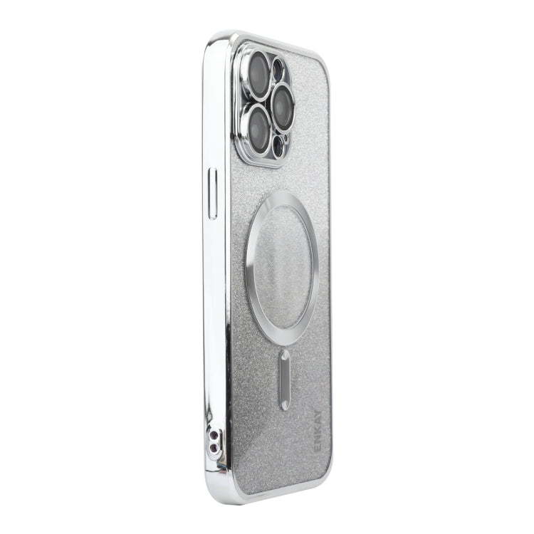 For iPhone 15 Pro ENKAY Hat-Prince Magnetic Glitter Plated Shockproof Phone Case with Lens Film(Silver) by ENKAY