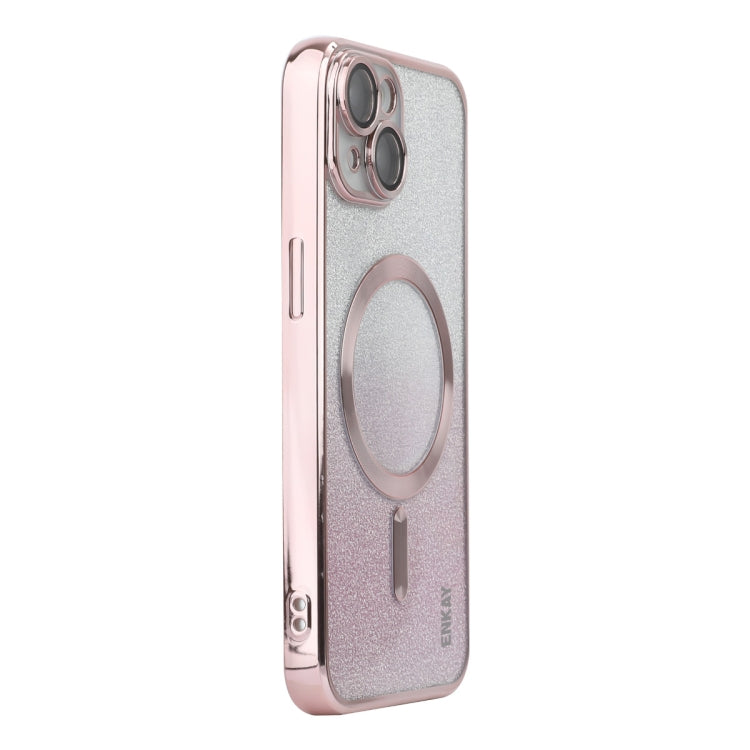 For iPhone 15 Plus ENKAY Hat-Prince Magnetic Glitter Plated Shockproof Phone Case with Lens Film(Pink) by ENKAY