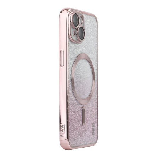 For iPhone 15 Plus ENKAY Hat-Prince Magnetic Glitter Plated Shockproof Phone Case with Lens Film(Pink) by ENKAY
