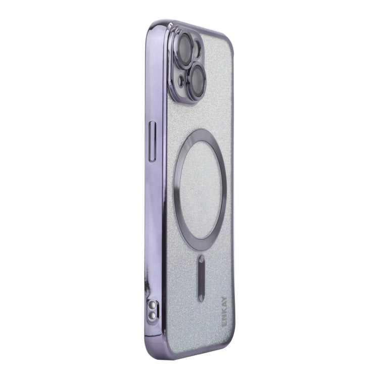 For iPhone 15 ENKAY Hat-Prince Magnetic Glitter Plated Shockproof Phone Case with Lens Film(Purple) by ENKAY