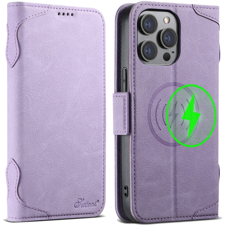 For iPhone 13 Pro SUTENI J07 Multifunctional Horizontal Flip Magsafe Leather Phone Case(Purple) by Suteni