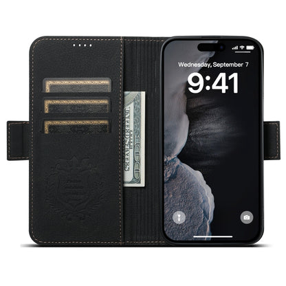 For iPhone 14 SUTENI J07 Multifunctional Horizontal Flip Magsafe Leather Phone Case(Black) by Suteni