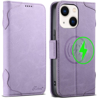 For iPhone 14 SUTENI J07 Multifunctional Horizontal Flip Magsafe Leather Phone Case(Purple) by Suteni