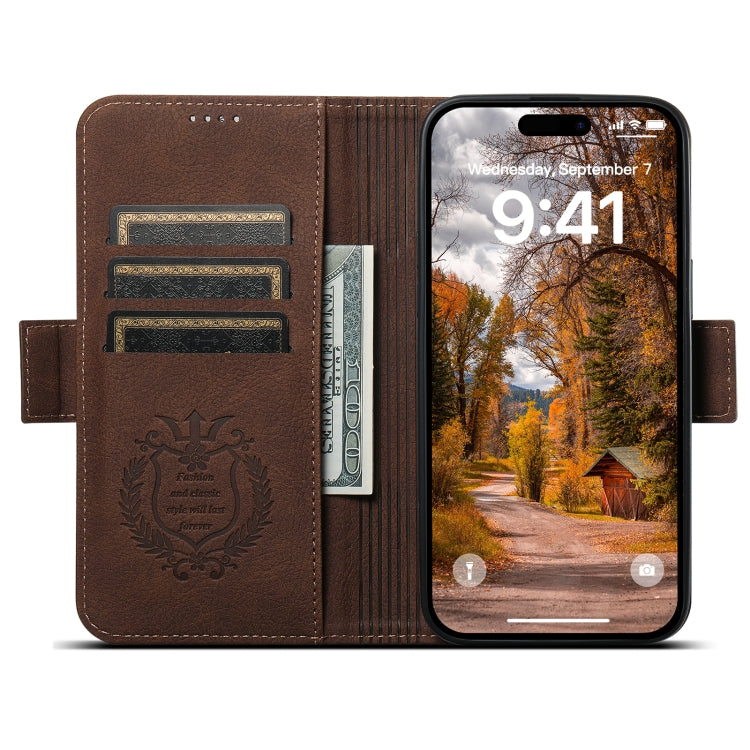 For iPhone 15 SUTENI J07 Multifunctional Horizontal Flip Magsafe Leather Phone Case(Brown) by Suteni