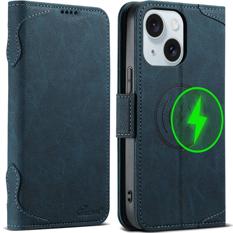 For iPhone 15 SUTENI J07 Multifunctional Horizontal Flip Magsafe Leather Phone Case(Blue) by Suteni
