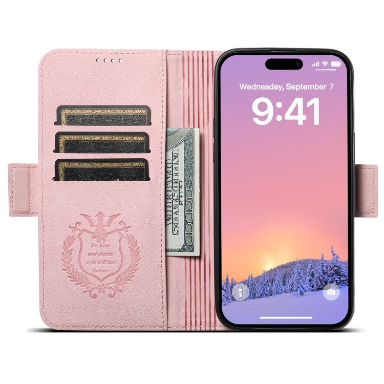 For iPhone 15 Plus SUTENI J07 Multifunctional Horizontal Flip Magsafe Leather Phone Case(Pink) by Suteni