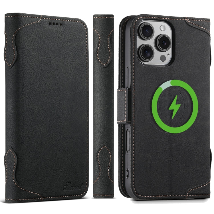 For iPhone 16 Pro SUTENI J07 Multifunctional Horizontal Flip Magsafe Leather Phone Case(Black) by Suteni