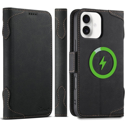 For iPhone 16 Plus SUTENI J07 Multifunctional Horizontal Flip Magsafe Leather Phone Case(Black) by Suteni