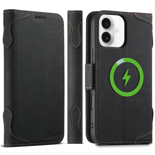 For iPhone 16 Plus SUTENI J07 Multifunctional Horizontal Flip Magsafe Leather Phone Case(Black) by Suteni