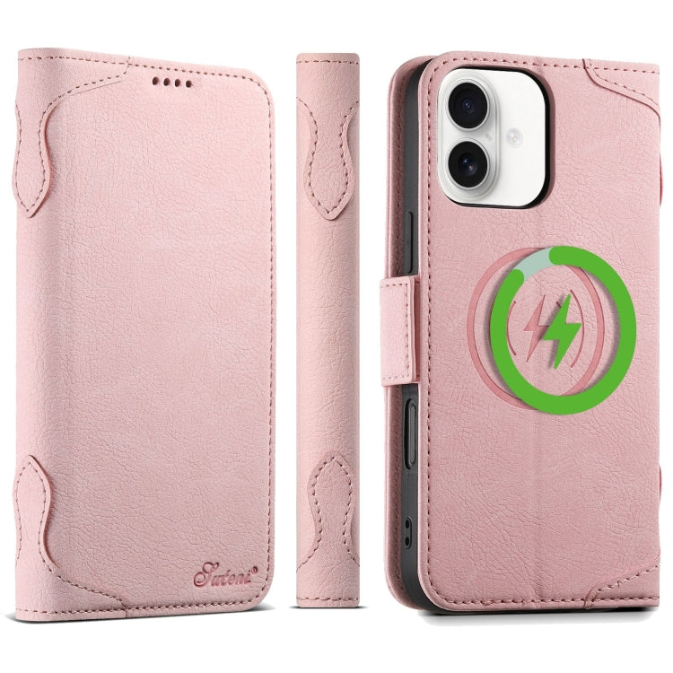 For iPhone 16 Plus SUTENI J07 Multifunctional Horizontal Flip Magsafe Leather Phone Case(Pink) by Suteni