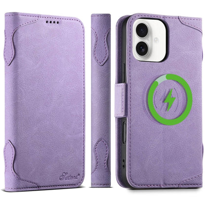 For iPhone 16 Plus SUTENI J07 Multifunctional Horizontal Flip Magsafe Leather Phone Case(Purple) by Suteni