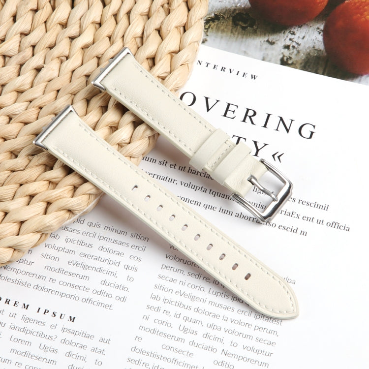 For Samsung Galaxy Watch Fit 3 Leather Sewing Thread Pin Buckle Watch Band(Beige) by bashfashion