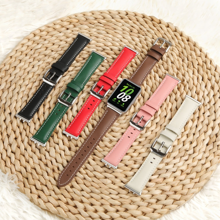 For Samsung Galaxy Watch Fit 3 Leather Sewing Thread Pin Buckle Watch Band(Beige) by bashfashion