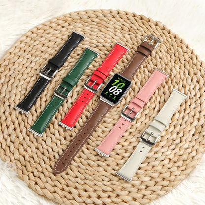 For Samsung Galaxy Watch Fit 3 Leather Sewing Thread Pin Buckle Watch Band(Beige) by bashfashion