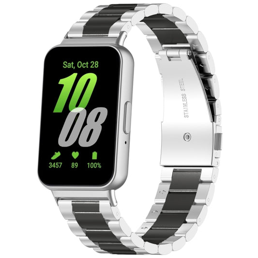 For Samsung Galaxy Fit 3 SM-R390 Three Bead Stainless Steel Metal Watch Band(Silver+Black) by bashfashion