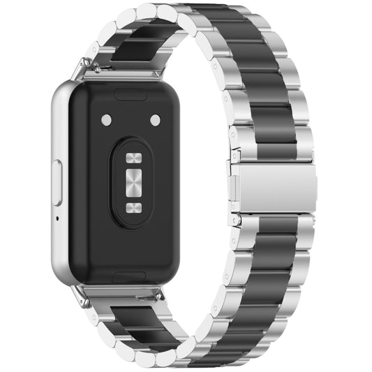 For Samsung Galaxy Fit 3 SM-R390 Three Bead Stainless Steel Metal Watch Band(Silver+Black) by bashfashion