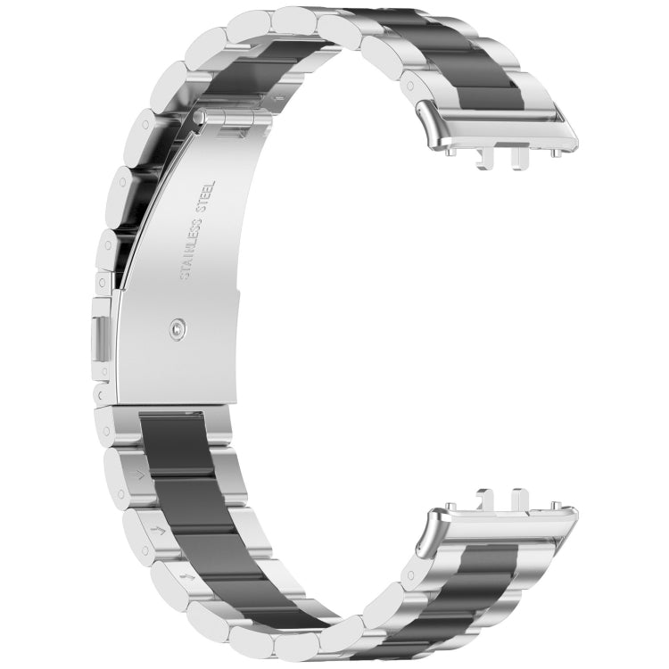 For Samsung Galaxy Fit 3 SM-R390 Three Bead Stainless Steel Metal Watch Band(Silver+Black) by bashfashion