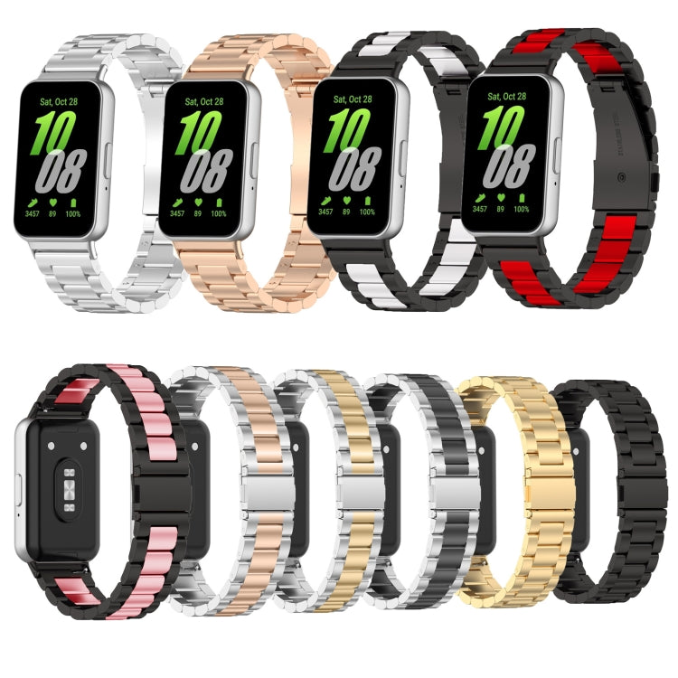 For Samsung Galaxy Fit 3 SM-R390 Three Bead Stainless Steel Metal Watch Band(Silver+Black) by bashfashion