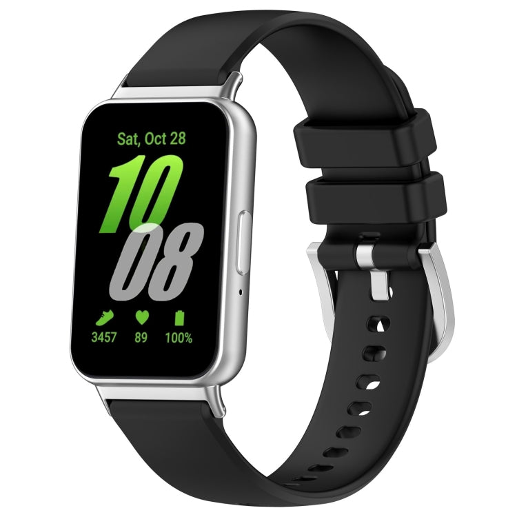 For Samsung Galaxy Fit 3 SM-R390 Metal Connector Liquid Glossy Silicone Watch Band(Black) by bashfashion