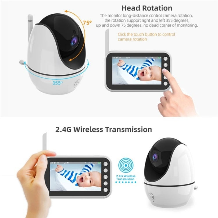 ABM200 Support Two-Way Voice Temperature Display 4.5-inch Video Baby Monitor Music Player(EU Plug) by bashfashion