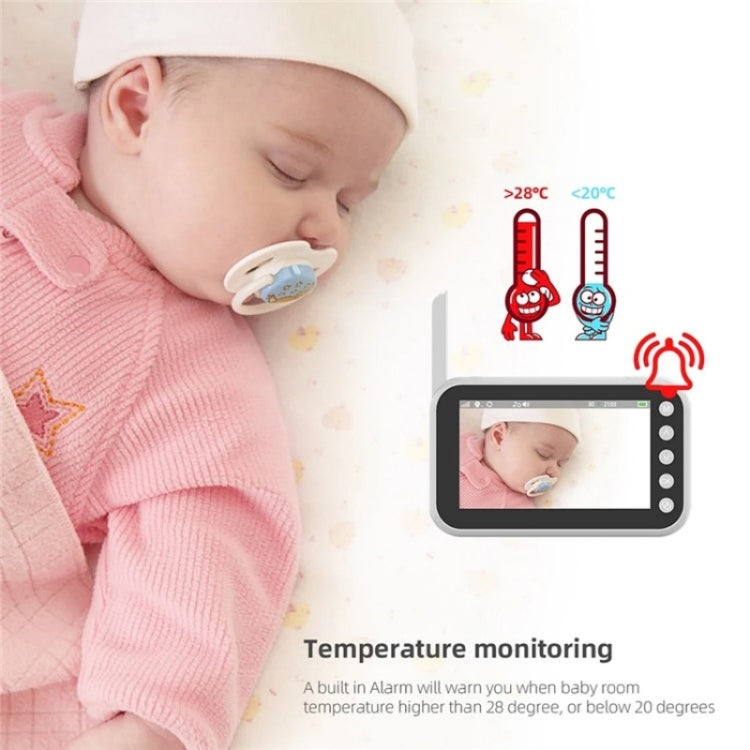 ABM200 Support Two-Way Voice Temperature Display 4.5-inch Video Baby Monitor Music Player(EU Plug) by bashfashion