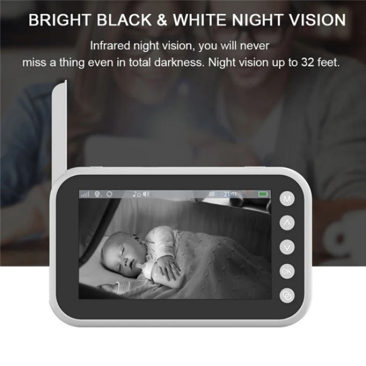 ABM200 Support Two-Way Voice Temperature Display 4.5-inch Video Baby Monitor Music Player(EU Plug) by bashfashion