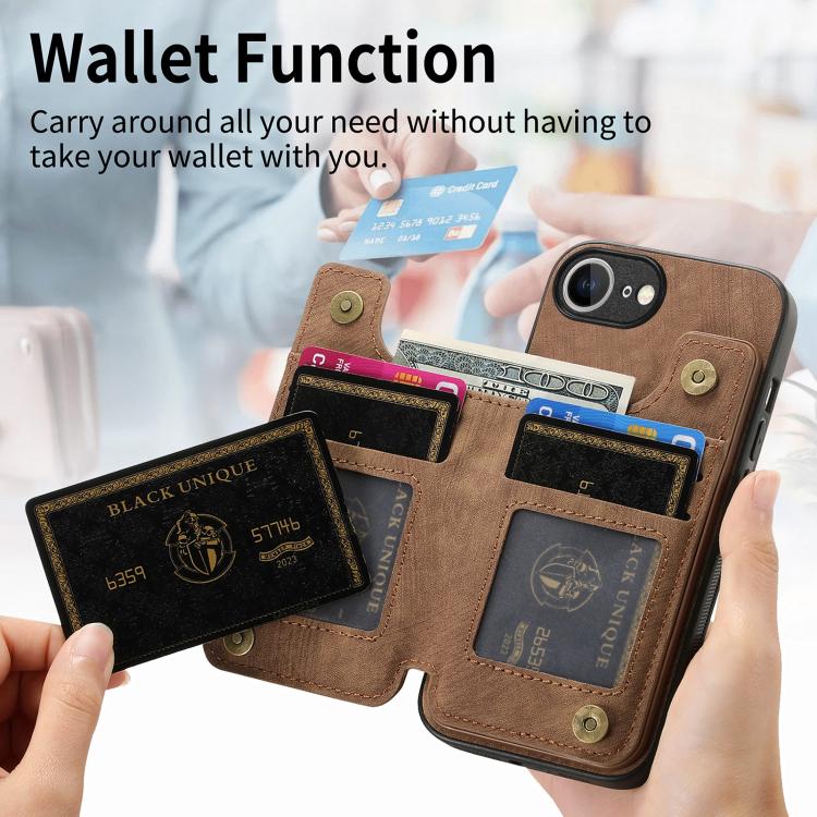 For iPhone 16e Retro Leather Zipper Wallet Back Phone Case(Brown) by bashfashion