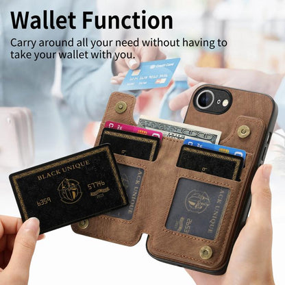 For iPhone 16e Retro Leather Zipper Wallet Back Phone Case(Brown) by bashfashion