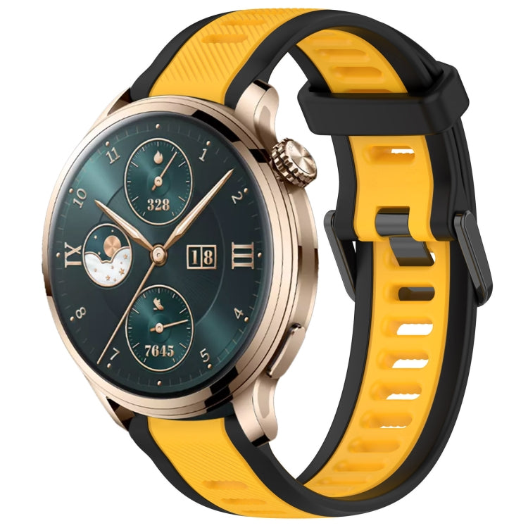 For Honor Watch 4 Pro 22mm Two Color Textured Silicone Watch Band(Yellow+Black) by bashfashion
